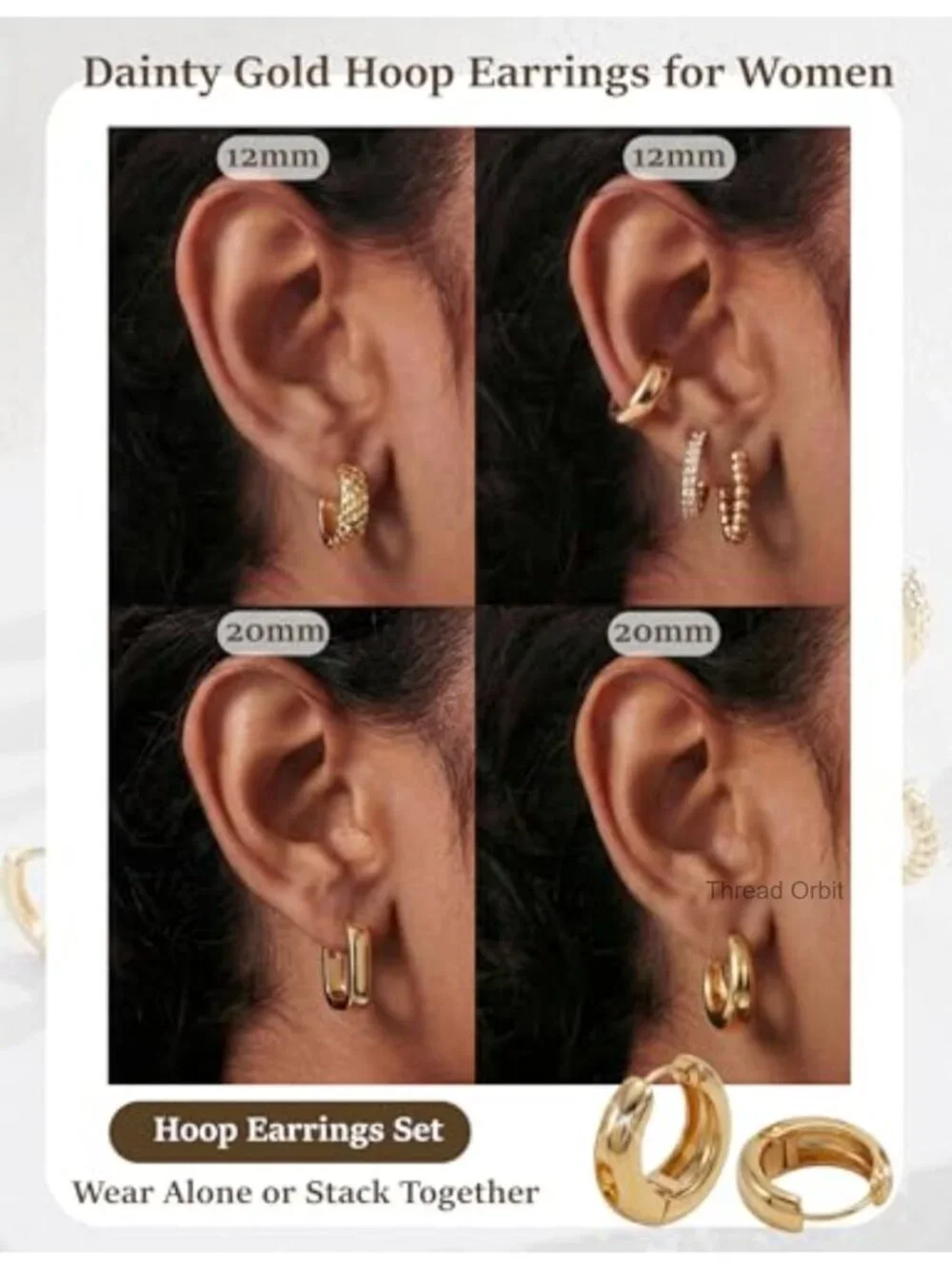 14K Gold Plated Lightweight Chunky Twisted Huggie Hoops Earrings Set Multipack